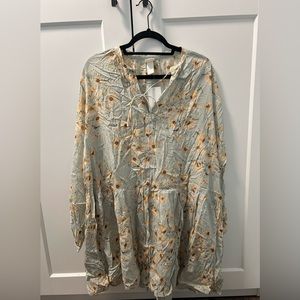 Short dress, sunflower print, Mint green dress, floral dress, pastel